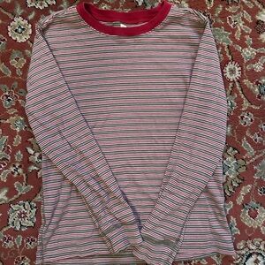 Striped Long Sleeve Shirt with Red Collar